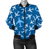 Airplane Pattern Print Women Casual Bomber Jacket-grizzshop