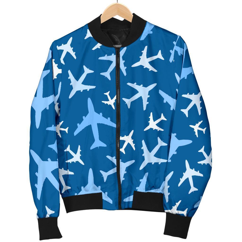 Airplane Pattern Print Women Casual Bomber Jacket-grizzshop