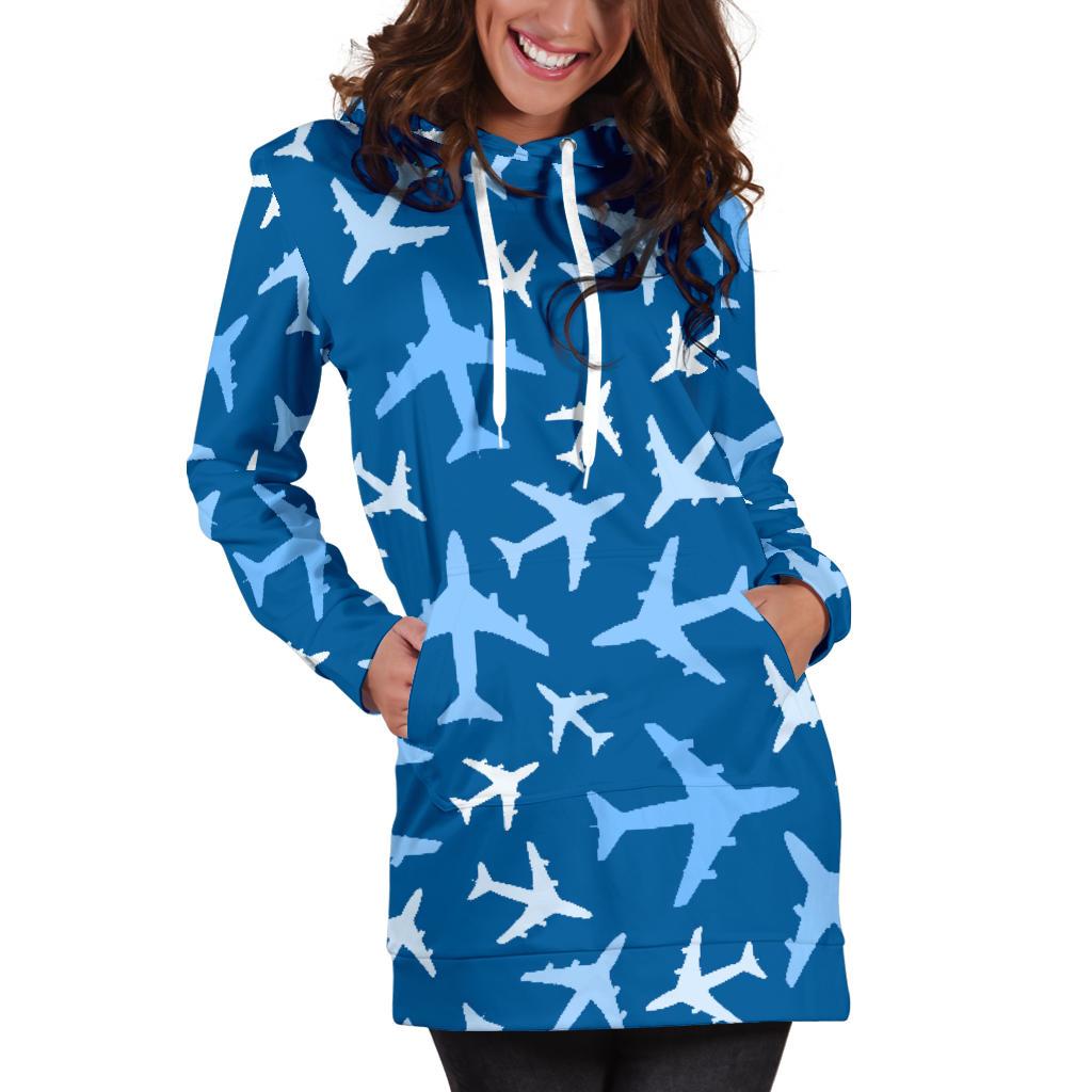 Airplane Pattern Print Women Hoodie Dress-grizzshop