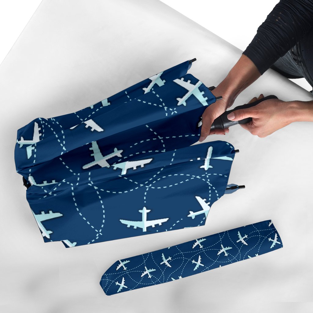 Airplane Print Pattern Automatic Foldable Umbrella-grizzshop