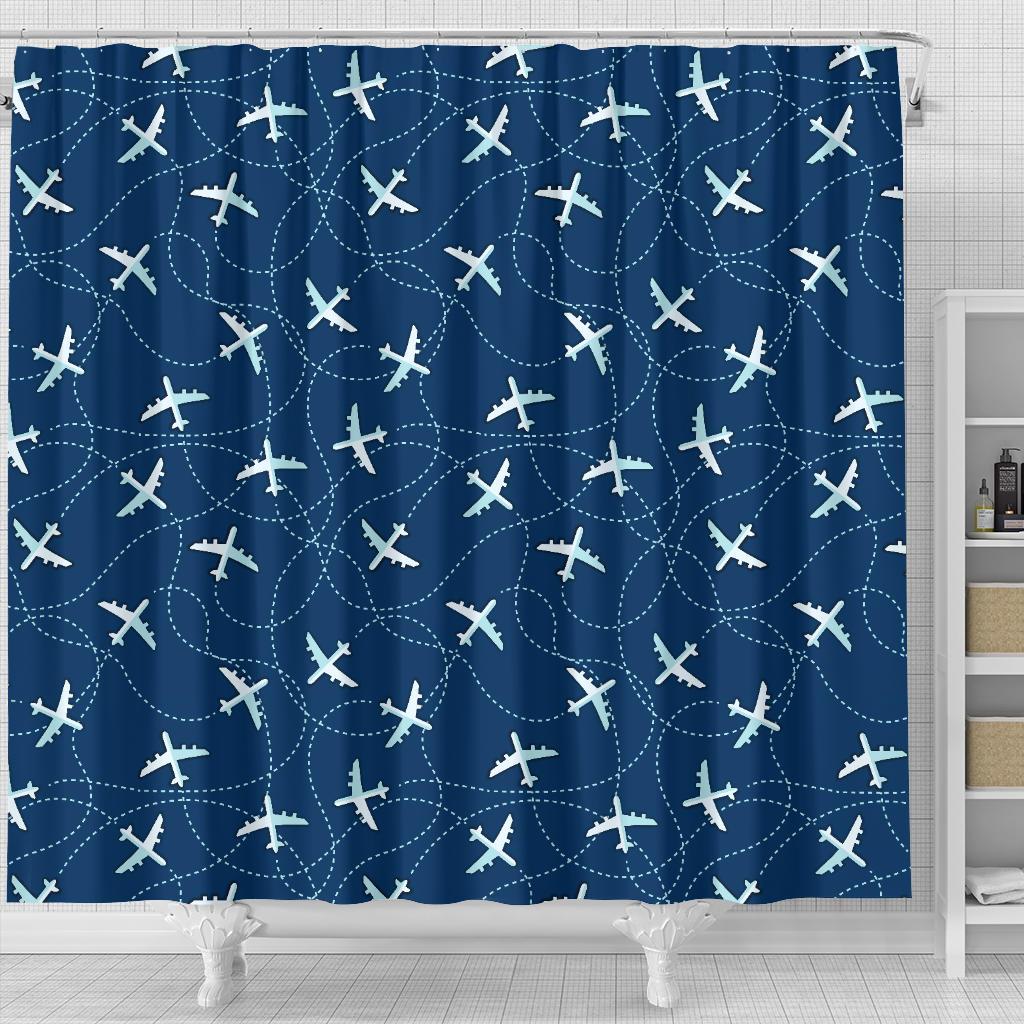 Airplane Print Pattern Bathroom Shower Curtain-grizzshop