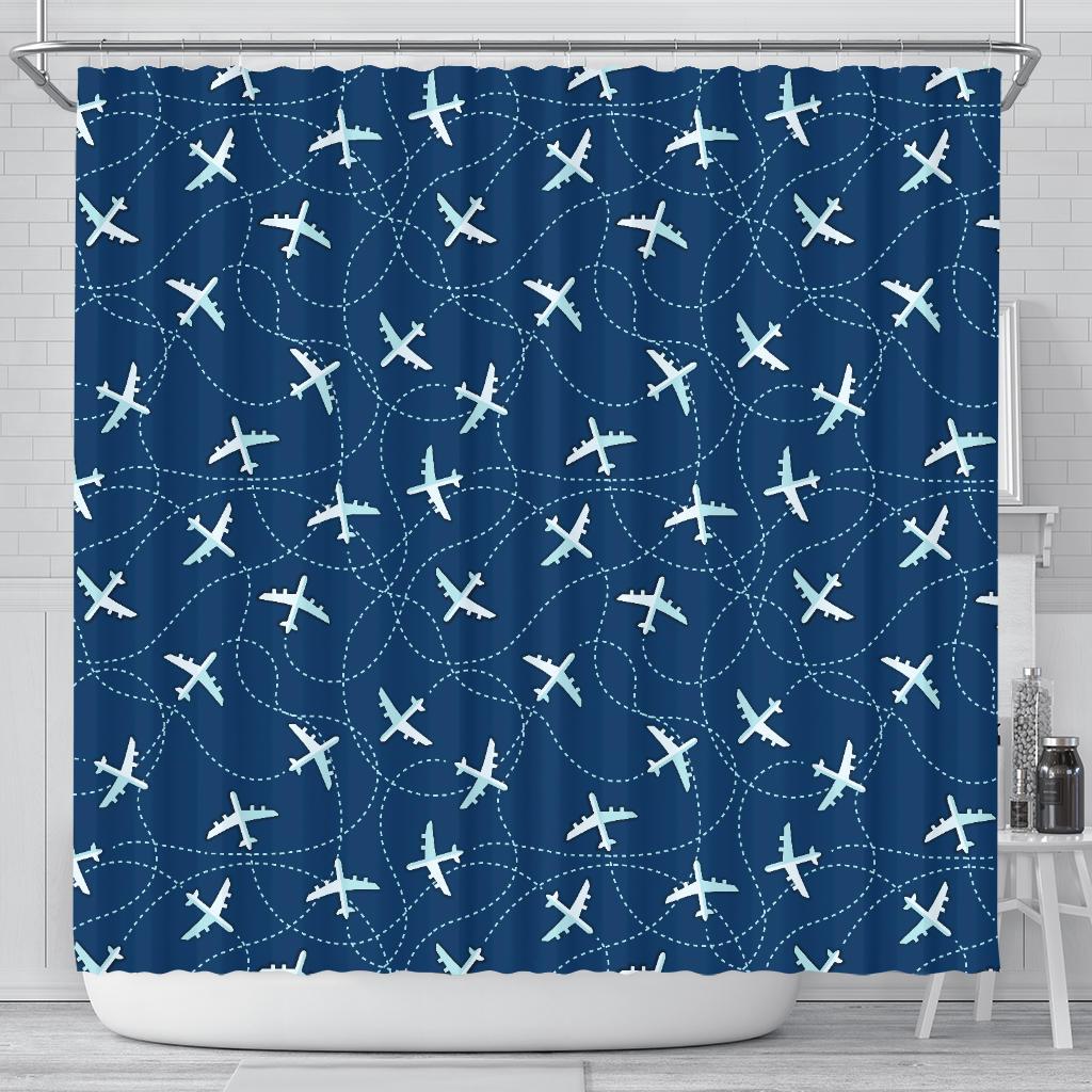 Airplane Print Pattern Bathroom Shower Curtain-grizzshop