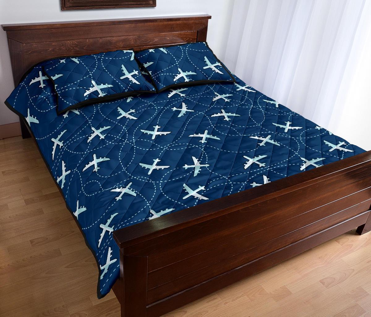 Airplane Print Pattern Bed Set Quilt-grizzshop