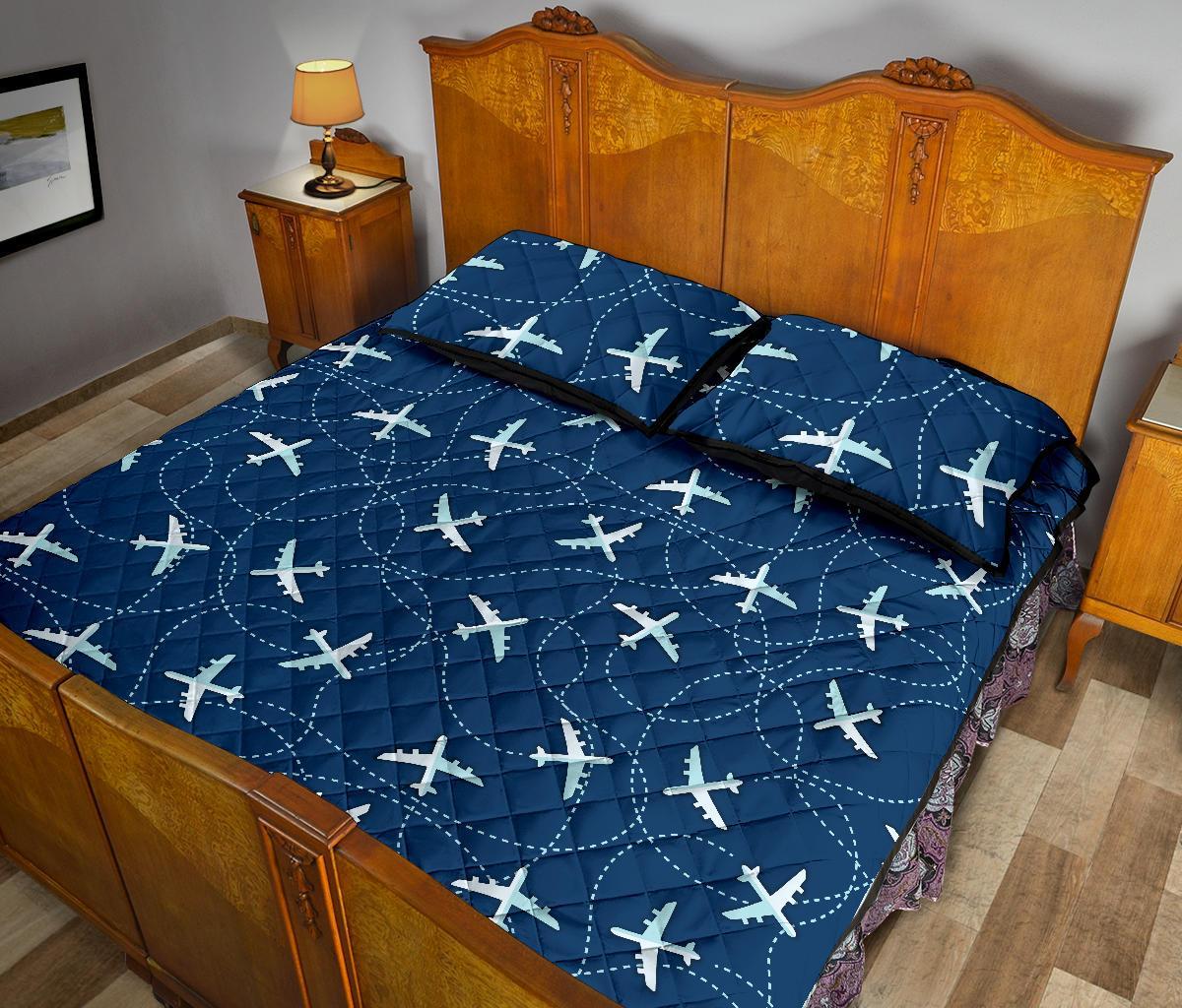 Airplane Print Pattern Bed Set Quilt-grizzshop