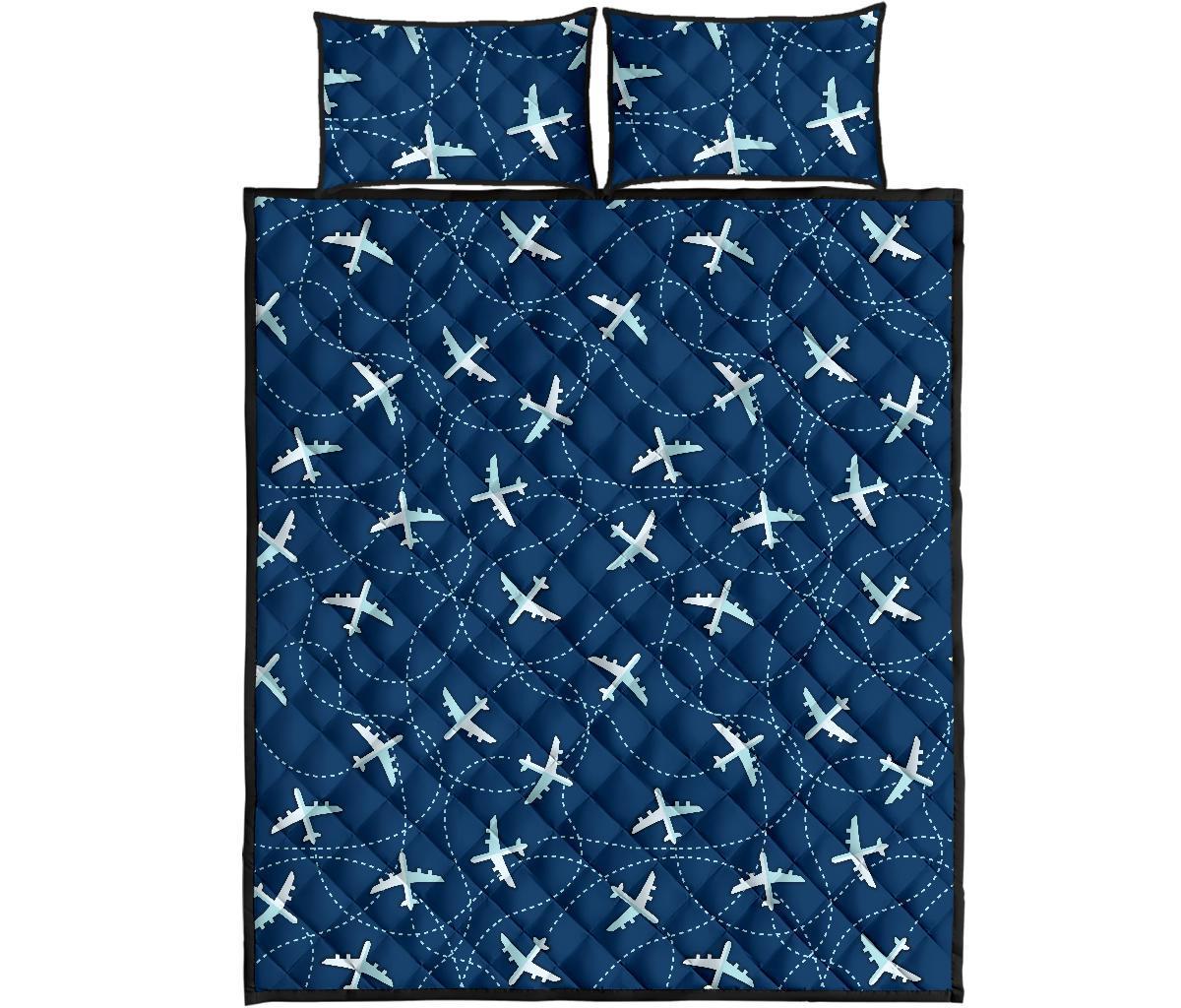 Airplane Print Pattern Bed Set Quilt-grizzshop