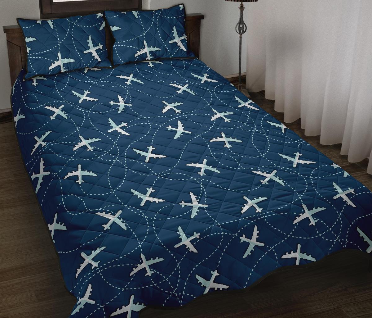 Airplane Print Pattern Bed Set Quilt-grizzshop