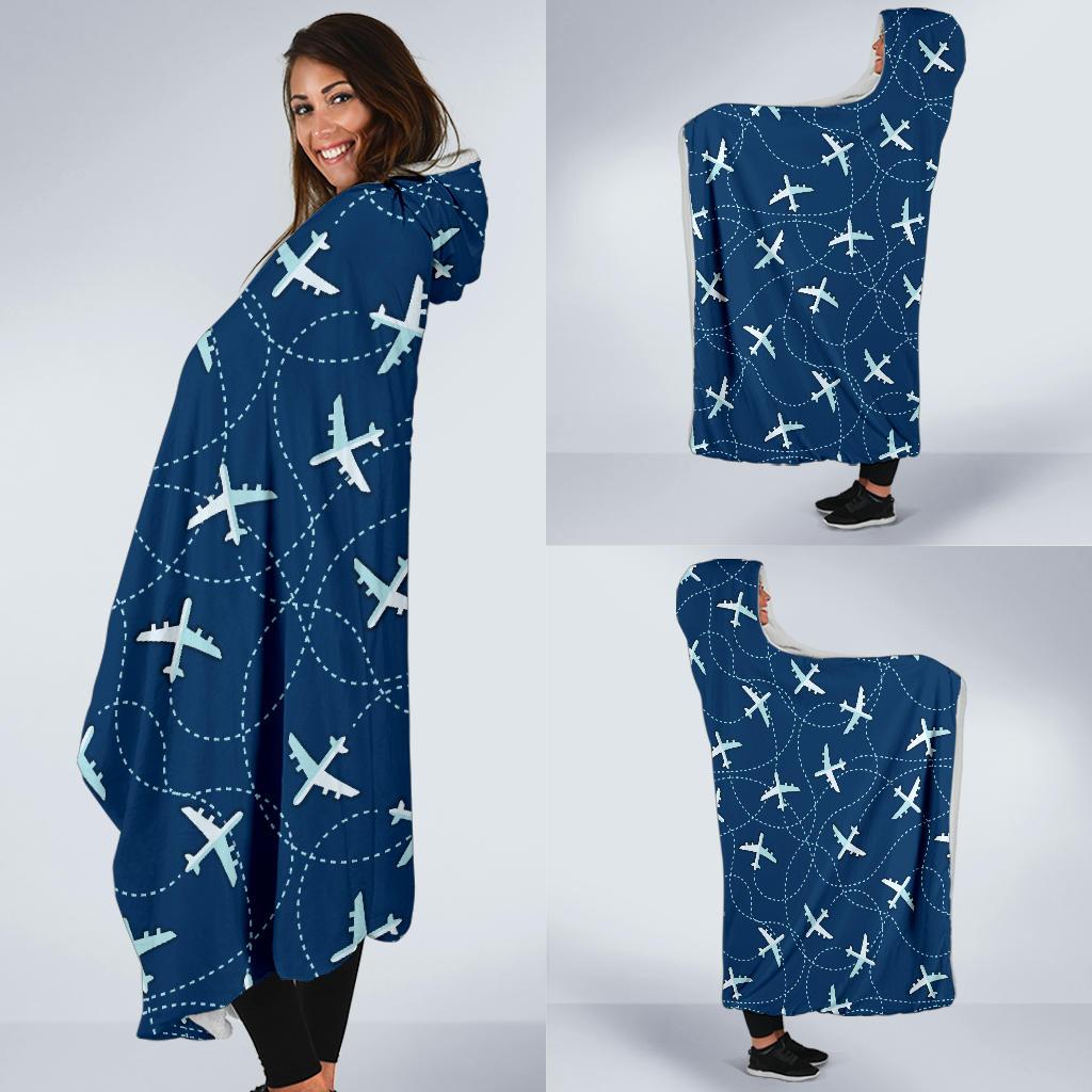 Airplane Print Pattern Hooded Blanket-grizzshop