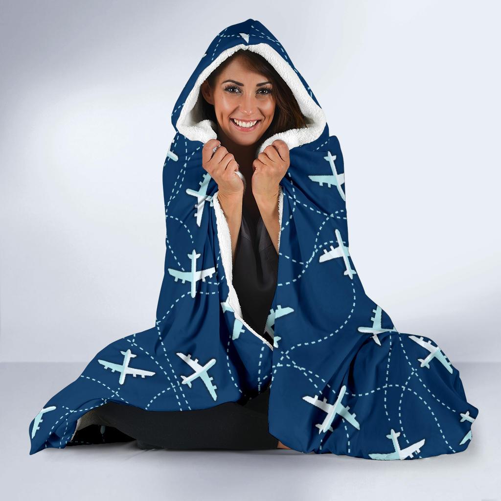 Airplane Print Pattern Hooded Blanket-grizzshop