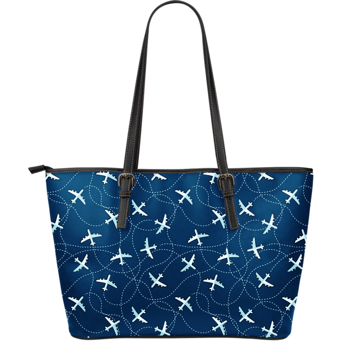 Airplane Print Pattern Leather Tote Bag-grizzshop