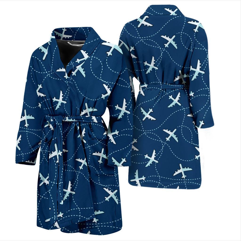 Airplane Print Pattern Men Long Robe-grizzshop