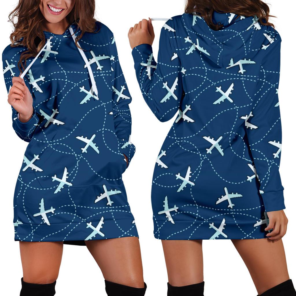 Airplane Print Pattern Women Hoodie Dress-grizzshop