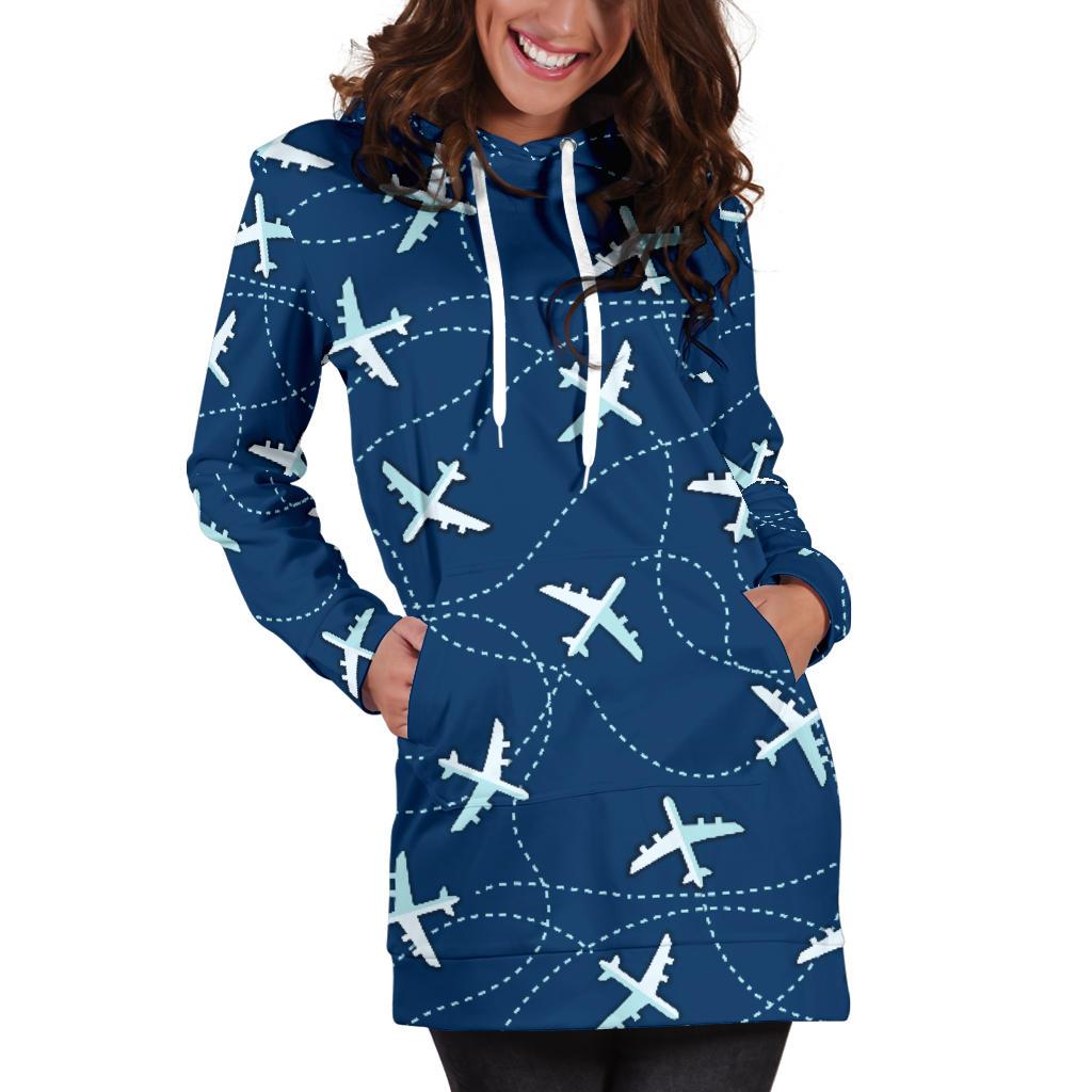 Airplane Print Pattern Women Hoodie Dress-grizzshop