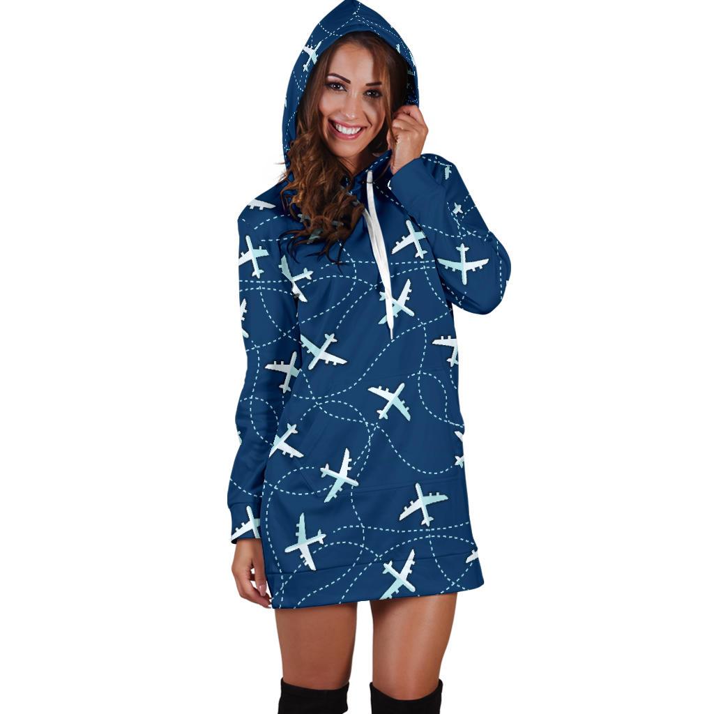 Airplane Print Pattern Women Hoodie Dress-grizzshop