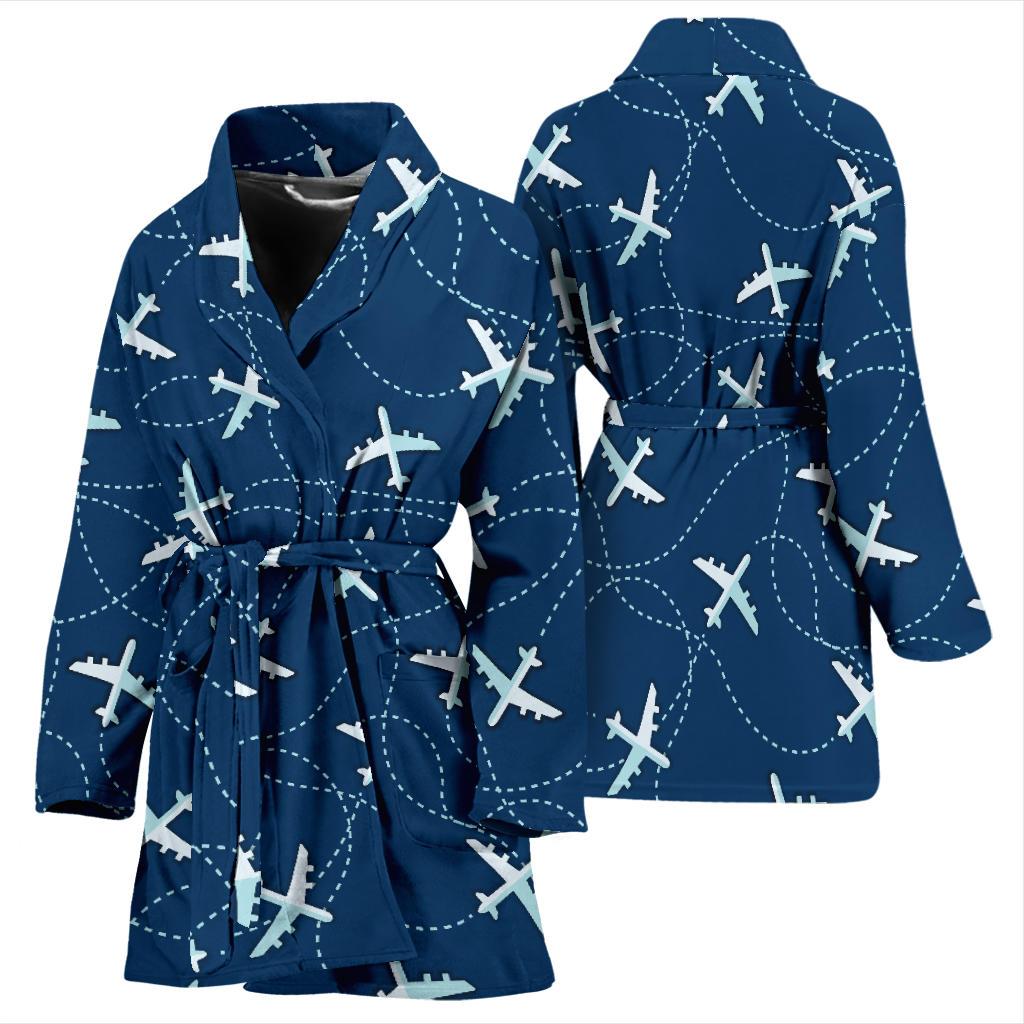 Airplane Print Pattern Women Long Robe-grizzshop