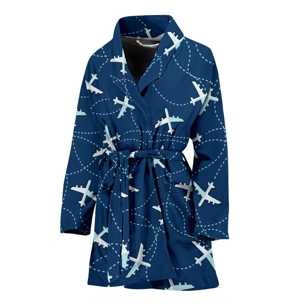 Airplane Print Pattern Women Long Robe-grizzshop