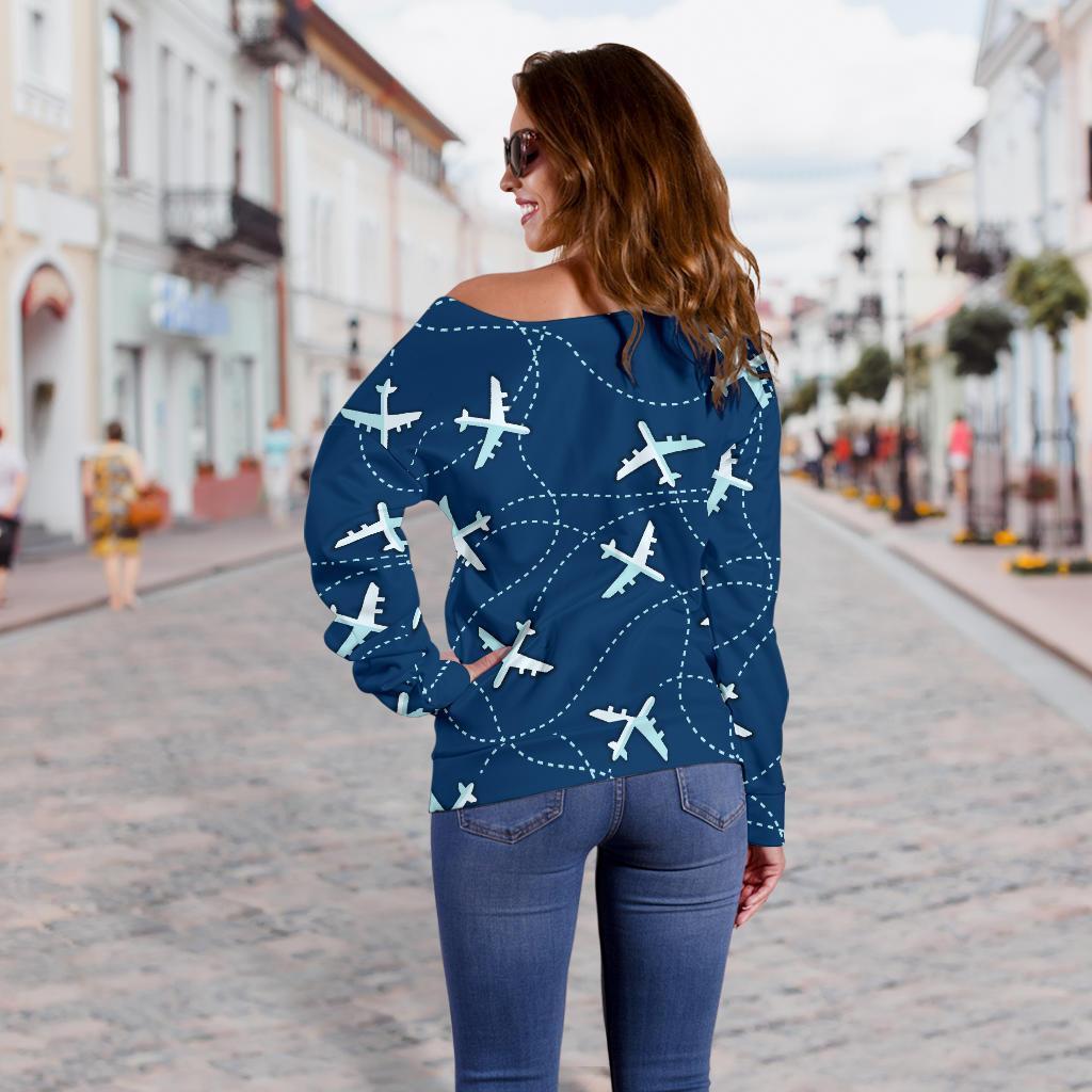 Airplane Print Pattern Women Off Shoulder Sweatshirt-grizzshop