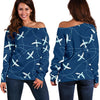 Airplane Print Pattern Women Off Shoulder Sweatshirt-grizzshop