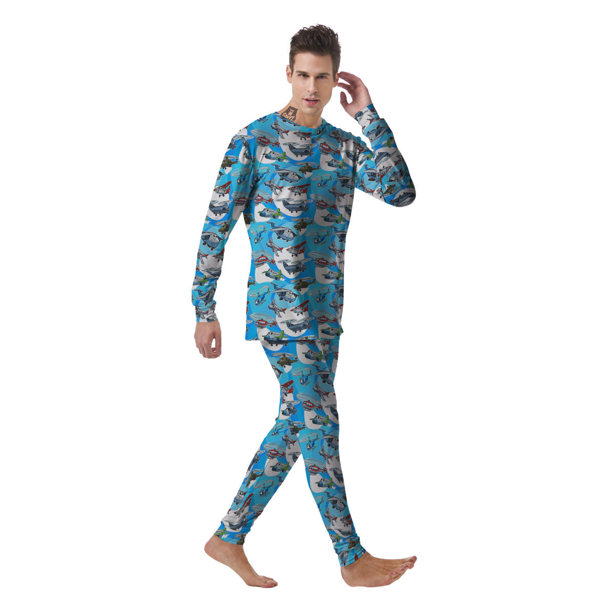 Airplanes And Helicopters Cartoon Print Pattern Men's Pajamas-grizzshop