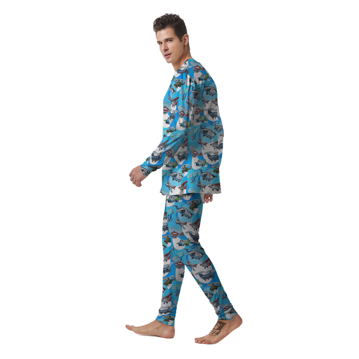 Airplanes And Helicopters Cartoon Print Pattern Men's Pajamas-grizzshop