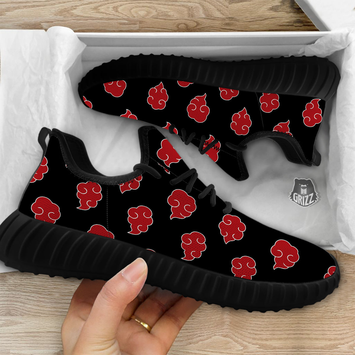 Akatsuki Print Pattern Black Walking Shoes-grizzshop