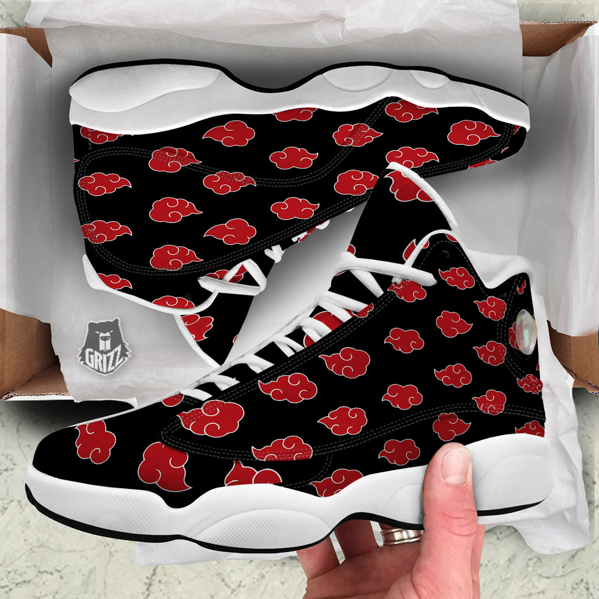 Akatsuki Print Pattern White Basketball Shoes-grizzshop
