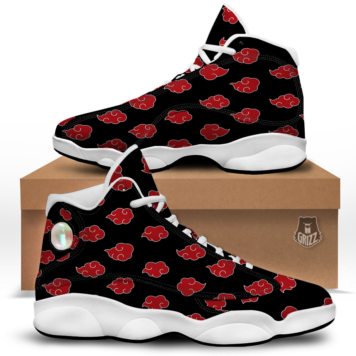 Akatsuki Print Pattern White Basketball Shoes-grizzshop