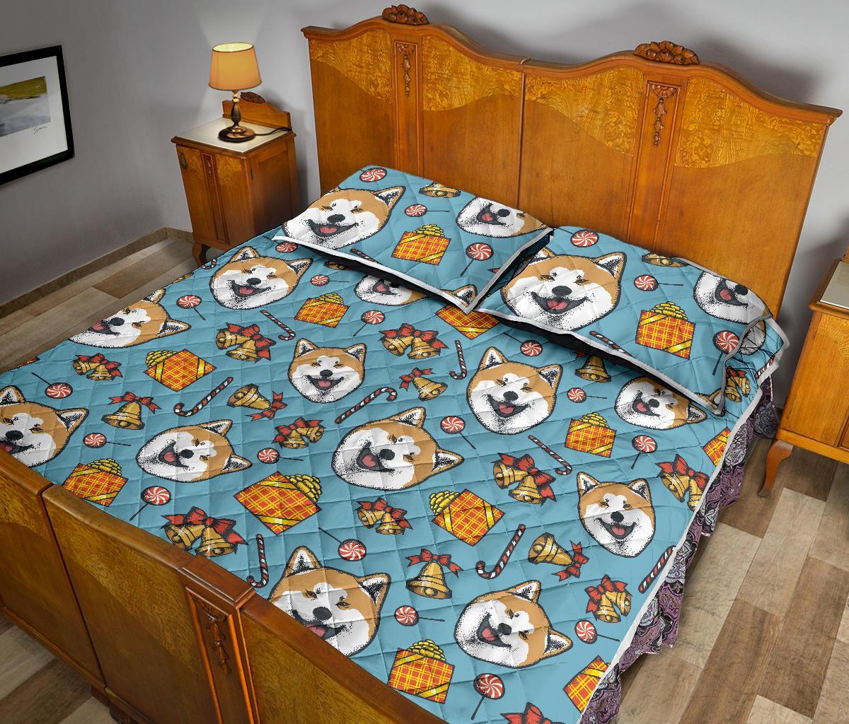 Akita Dog Pattern Print Bed Set Quilt-grizzshop