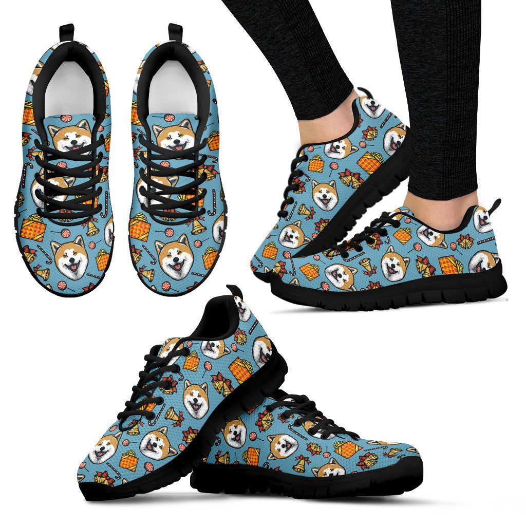 Akita Dog Pattern Print Black Sneaker Shoes For Men Women-grizzshop