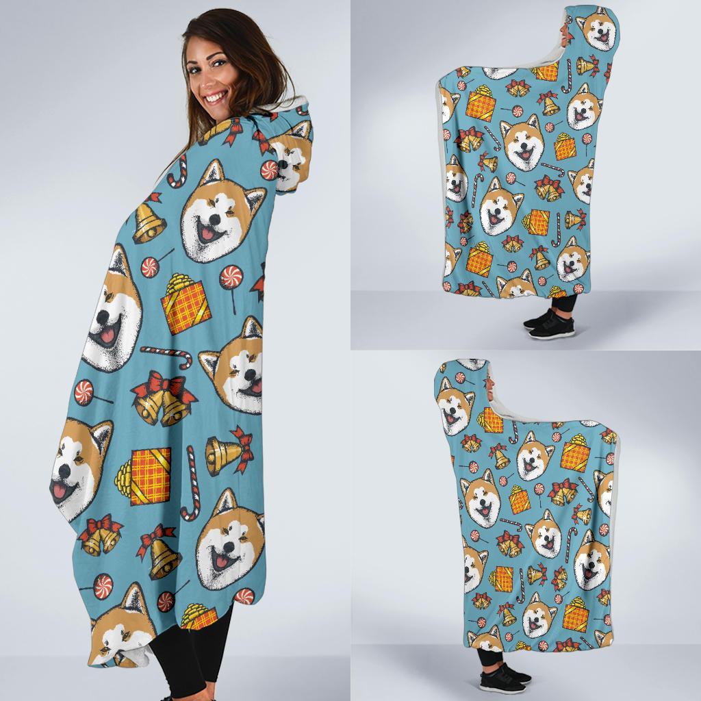 Akita Dog Pattern Print Hooded Blanket-grizzshop