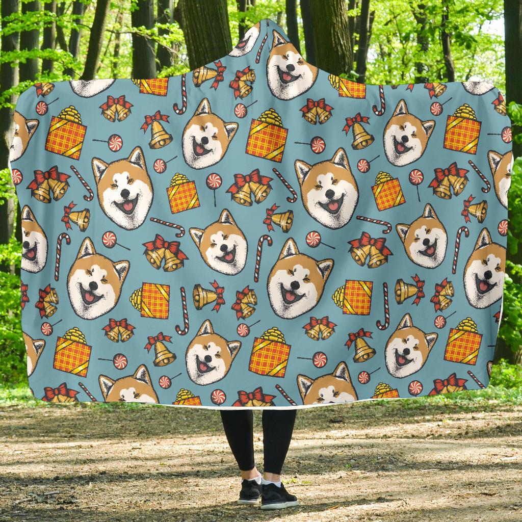 Akita Dog Pattern Print Hooded Blanket-grizzshop