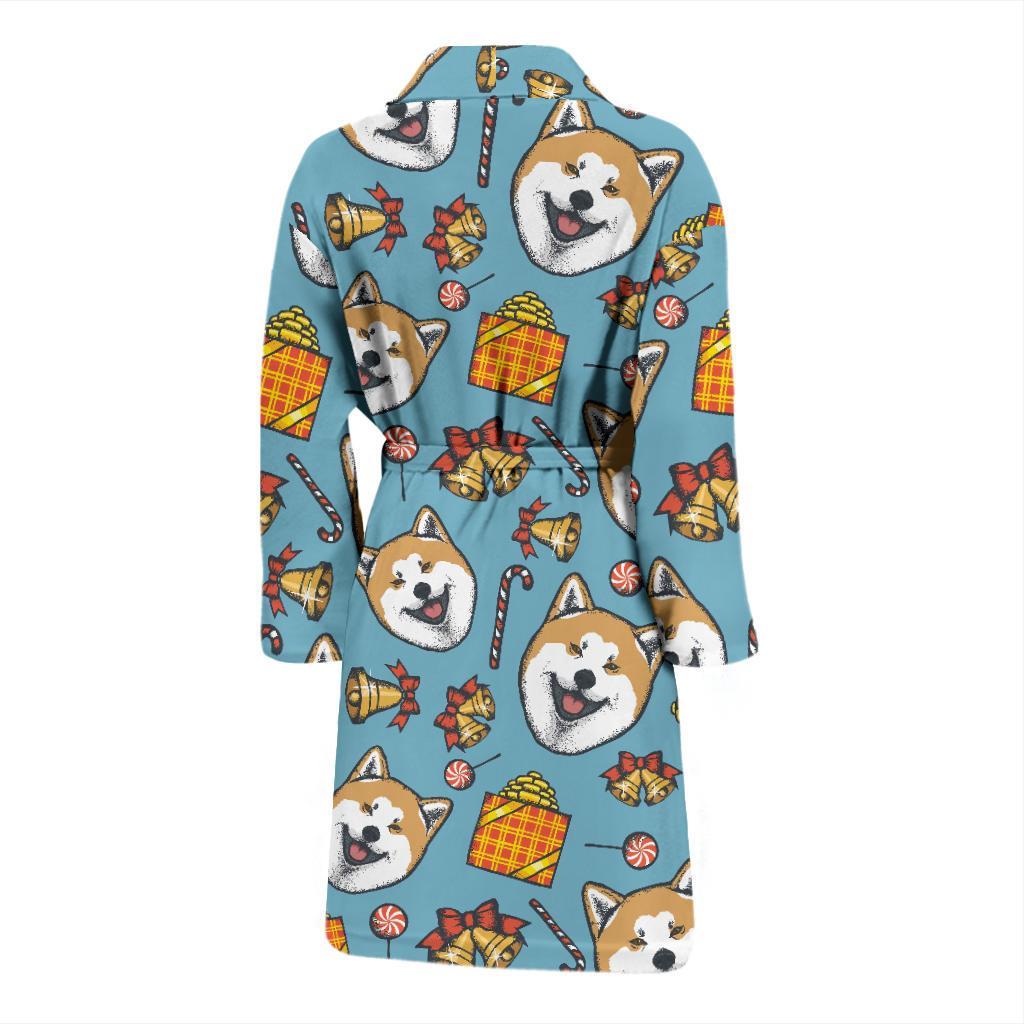 Akita Dog Pattern Print Men Long Robe-grizzshop