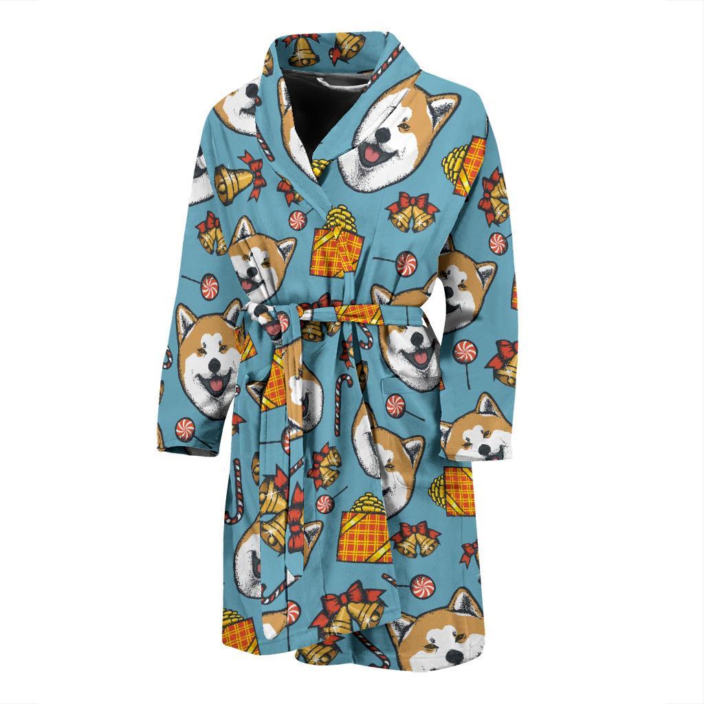 Akita Dog Pattern Print Men Long Robe-grizzshop