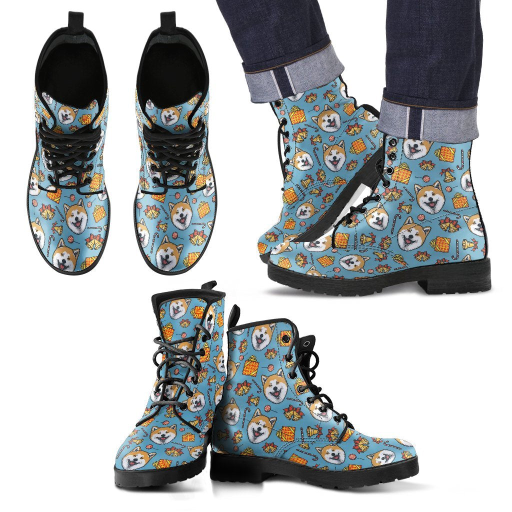 Akita Dog Pattern Print Men Women Leather Boots-grizzshop