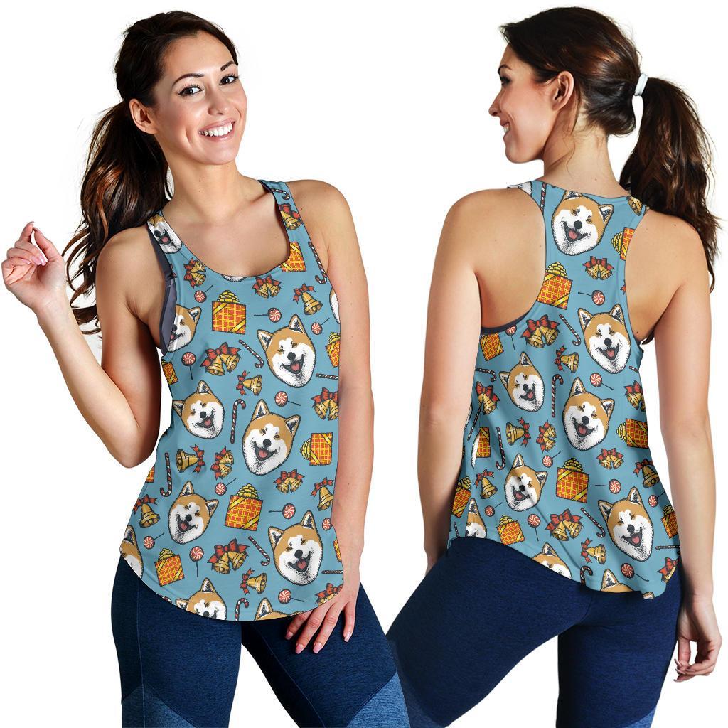 Akita Dog Pattern Print Racerback Tank Tops-grizzshop