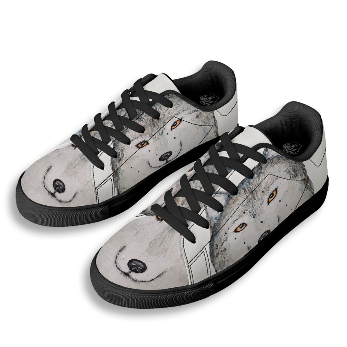 Alaskan Malamute Hand Drawn Print Black Low Top Sneakers-grizzshop