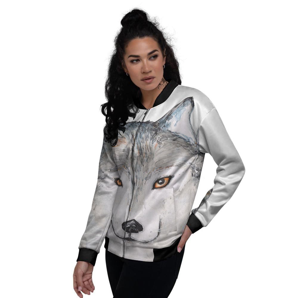 Alaskan Malamute Hand Drawn Print Women's Bomber Jacket-grizzshop