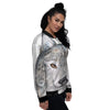 Alaskan Malamute Hand Drawn Print Women's Bomber Jacket-grizzshop