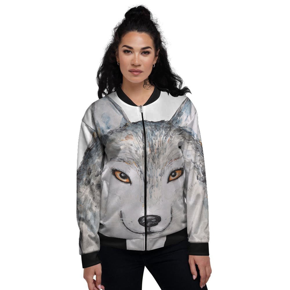 Alaskan Malamute Hand Drawn Print Women's Bomber Jacket-grizzshop