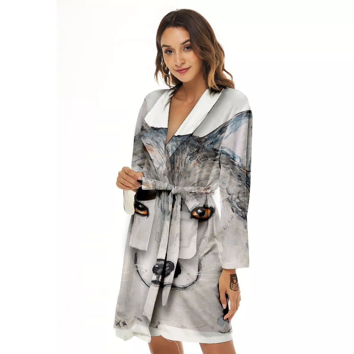 Alaskan Malamute Hand Drawn Print Women's Robe-grizzshop