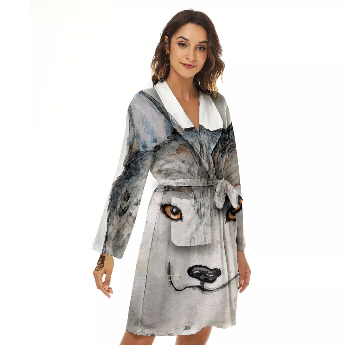 Alaskan Malamute Hand Drawn Print Women's Robe-grizzshop