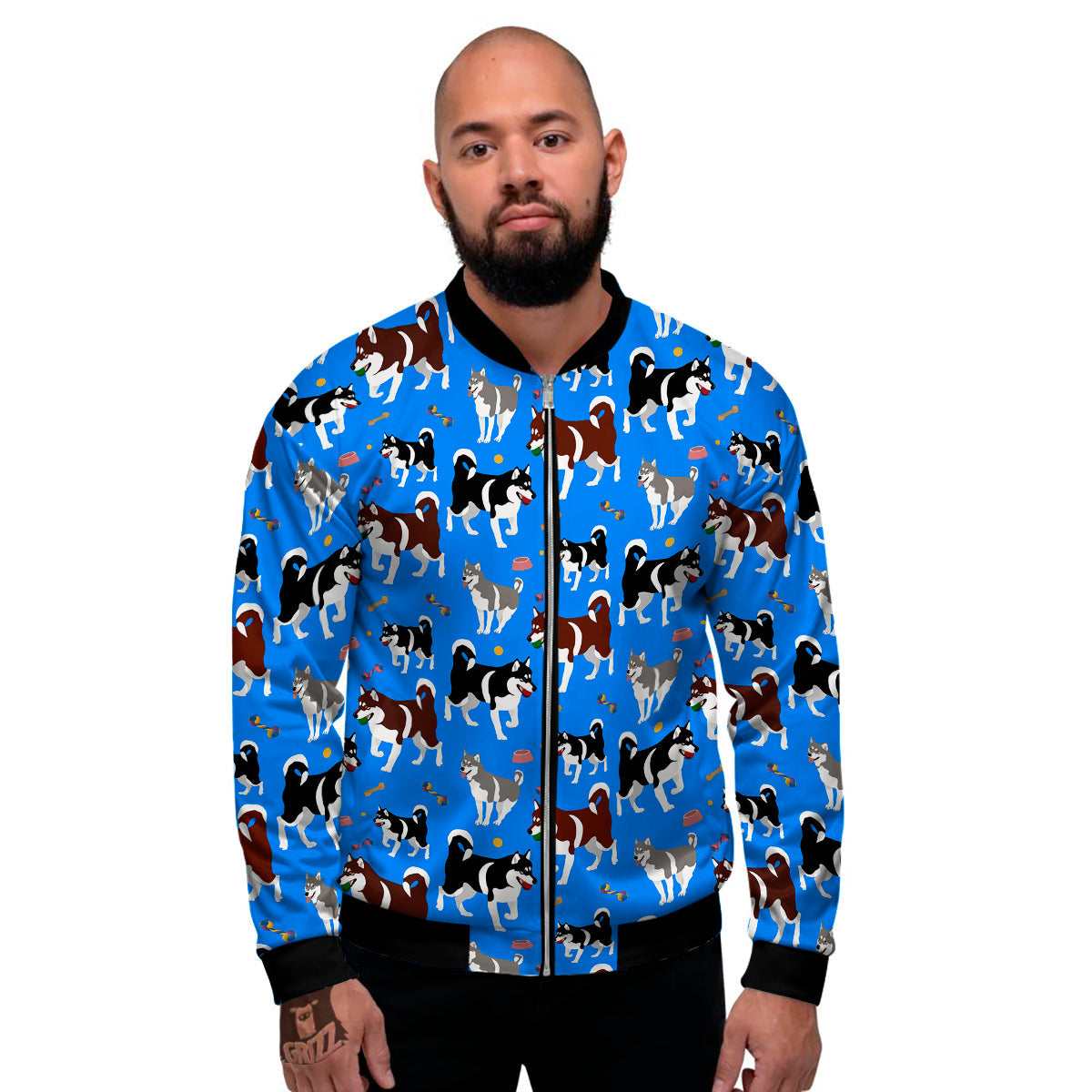 Alaskan Malamute Print Pattern Men's Bomber Jacket-grizzshop