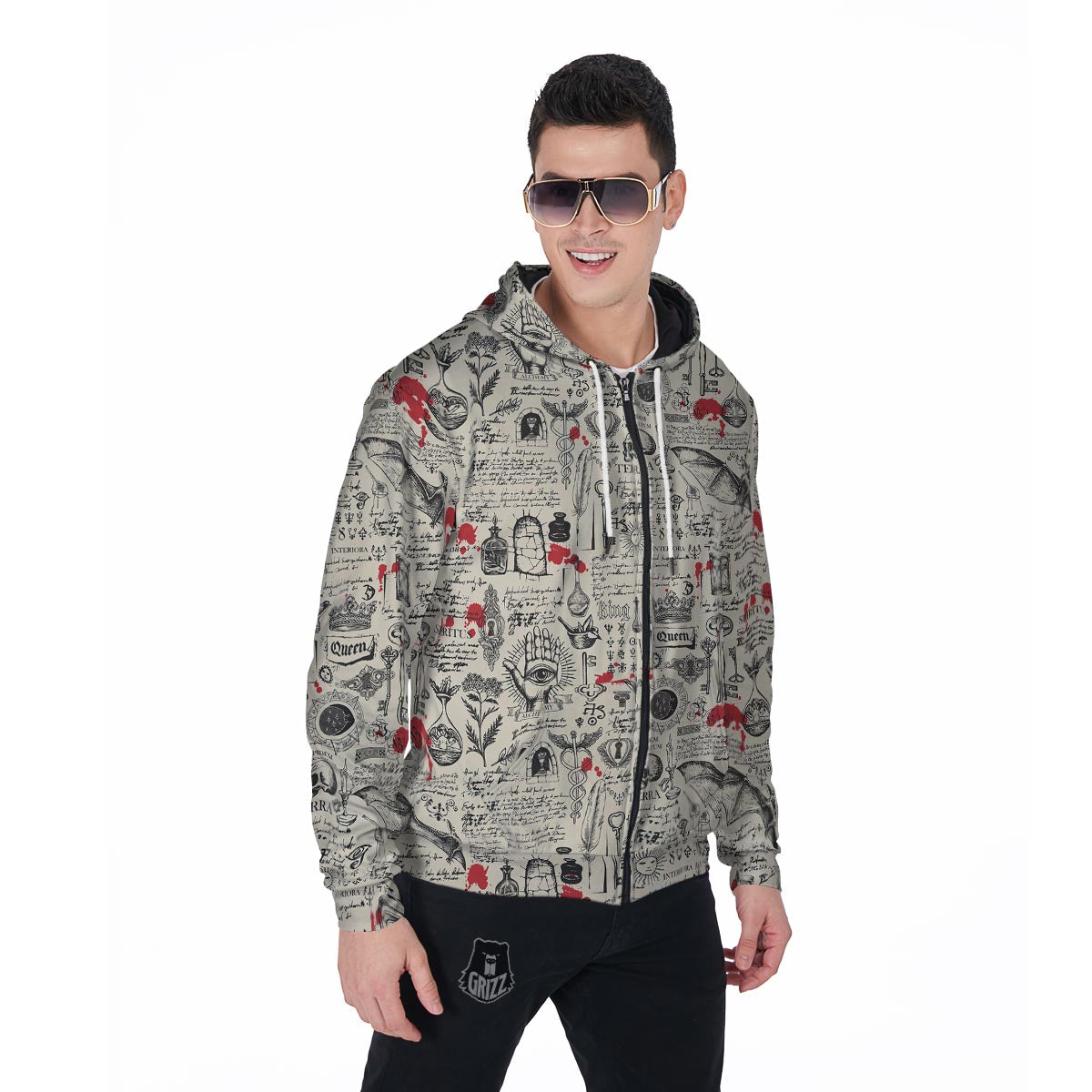 Alchemy Witchcraft Gothic Men's Zip Up Hoodie-grizzshop