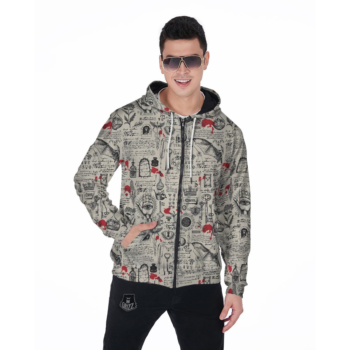 Alchemy Witchcraft Gothic Men's Zip Up Hoodie-grizzshop