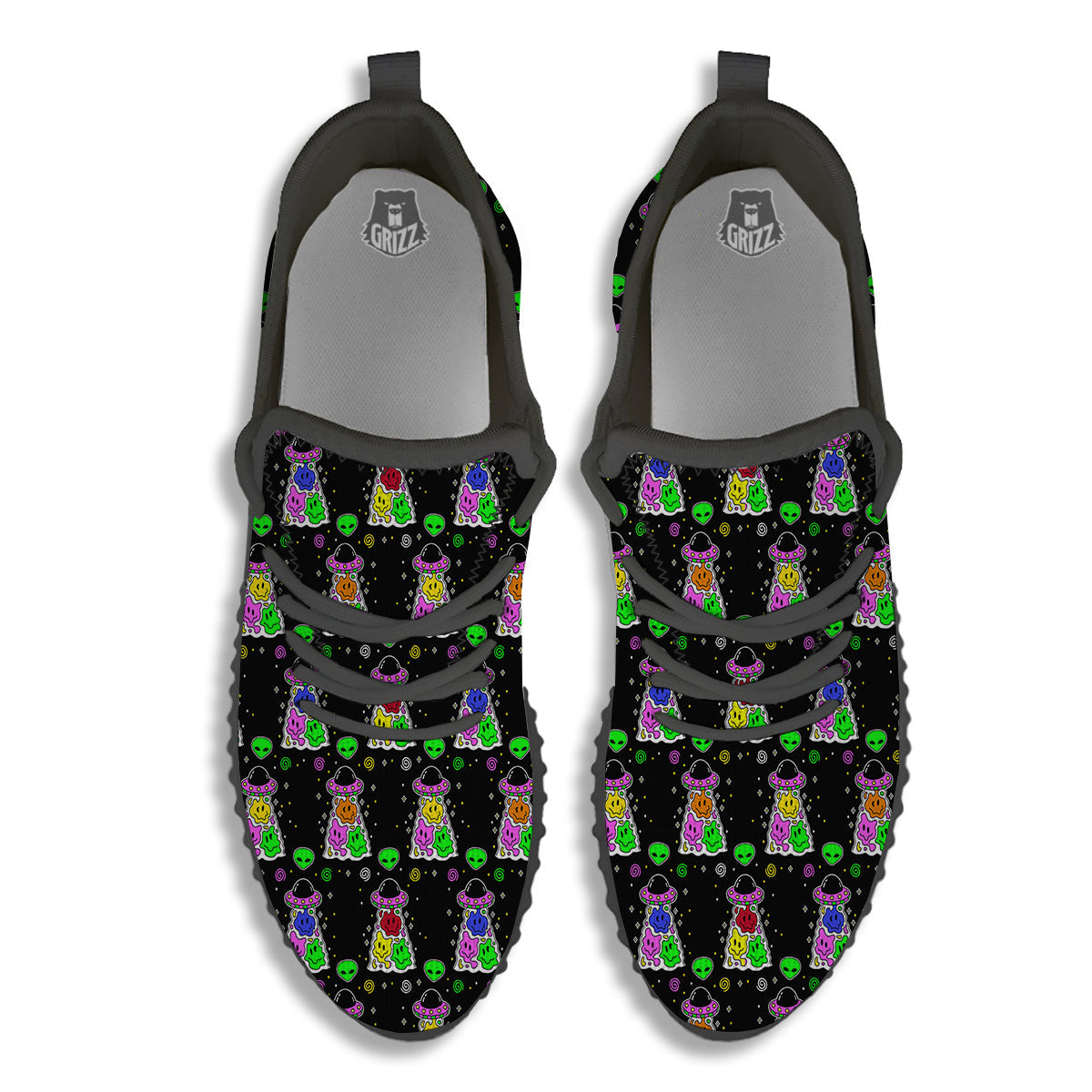 Alien And UFO Trippy Print Pattern Black Walking Shoes-grizzshop