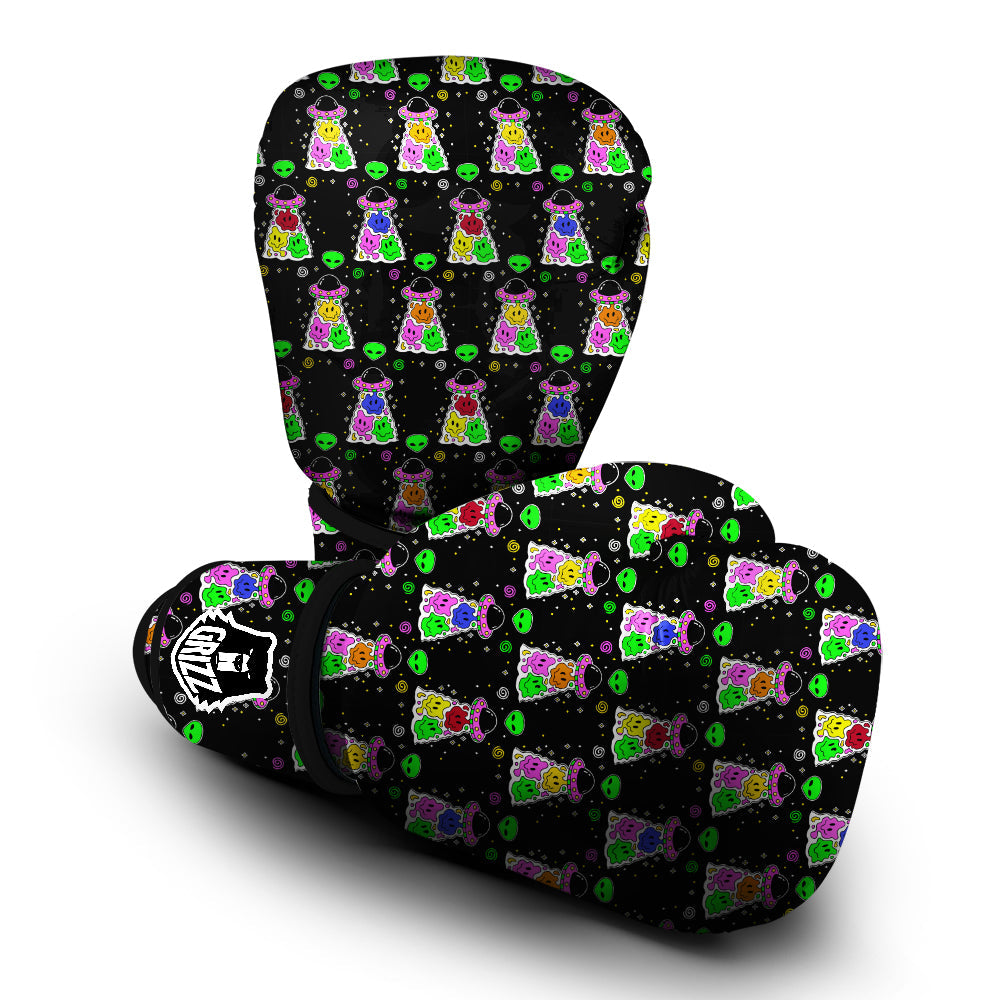 Alien And UFO Trippy Print Pattern Boxing Gloves-grizzshop