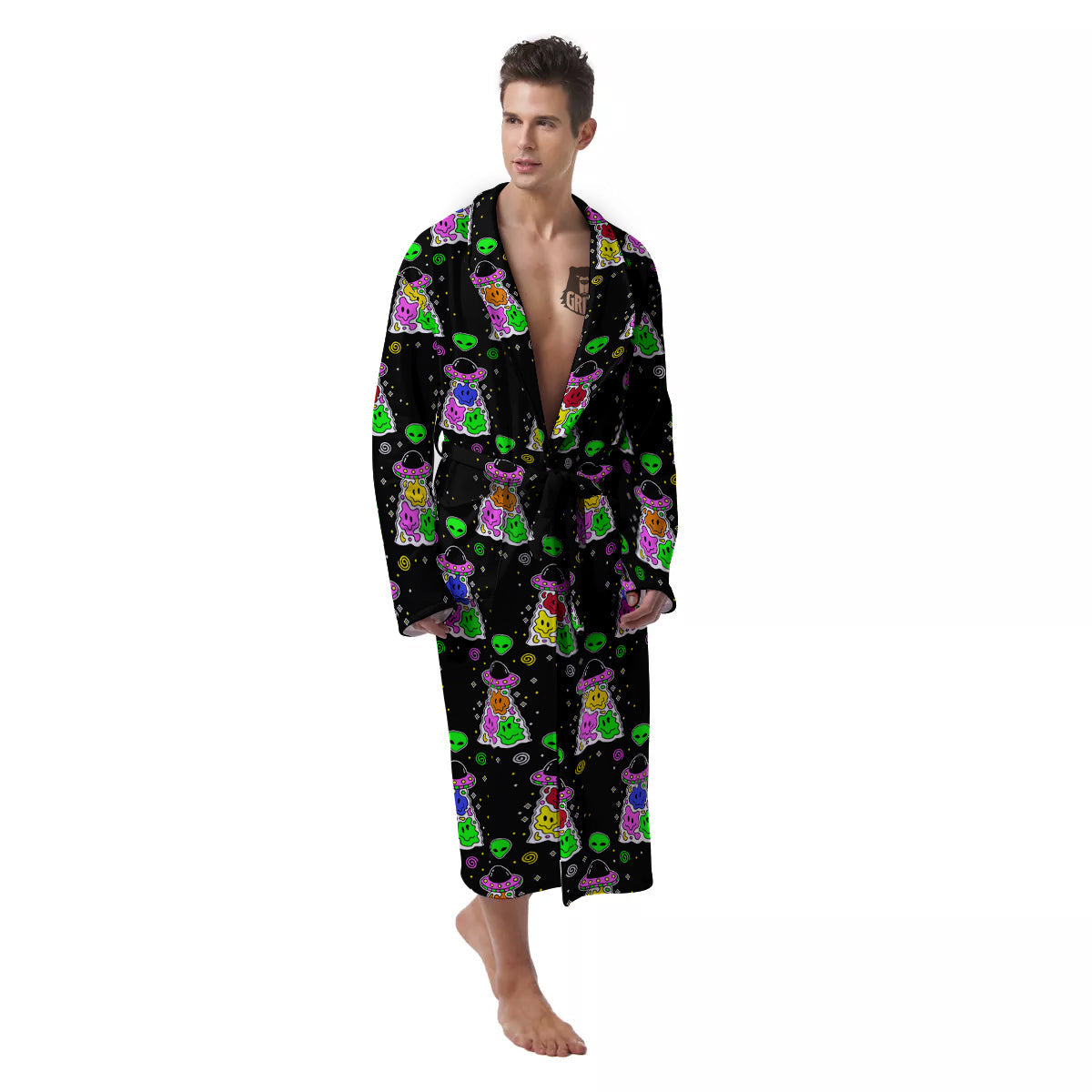 Alien And UFO Trippy Print Pattern Men's Robe-grizzshop