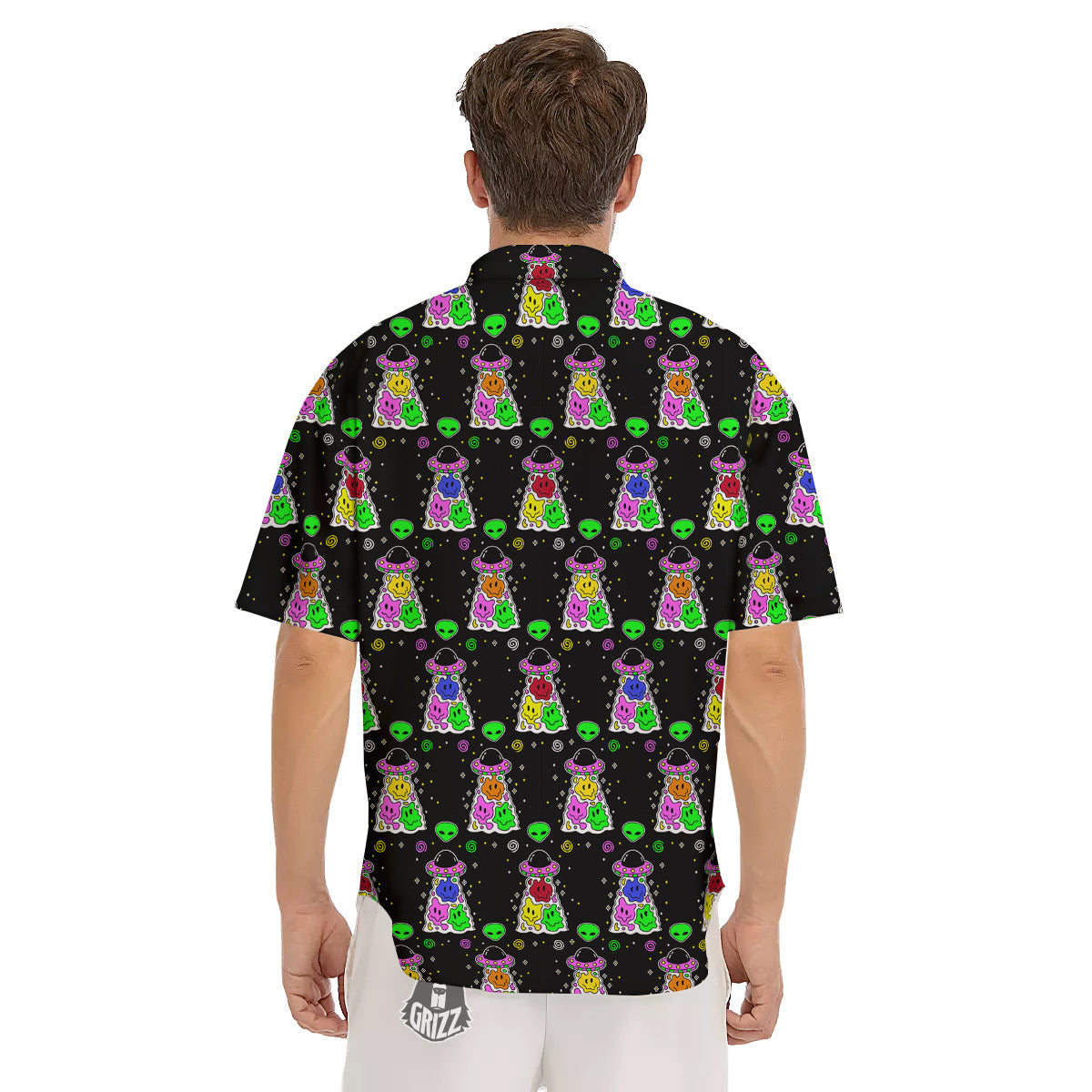 Alien And UFO Trippy Print Pattern Men's Short Sleeve Shirts-grizzshop