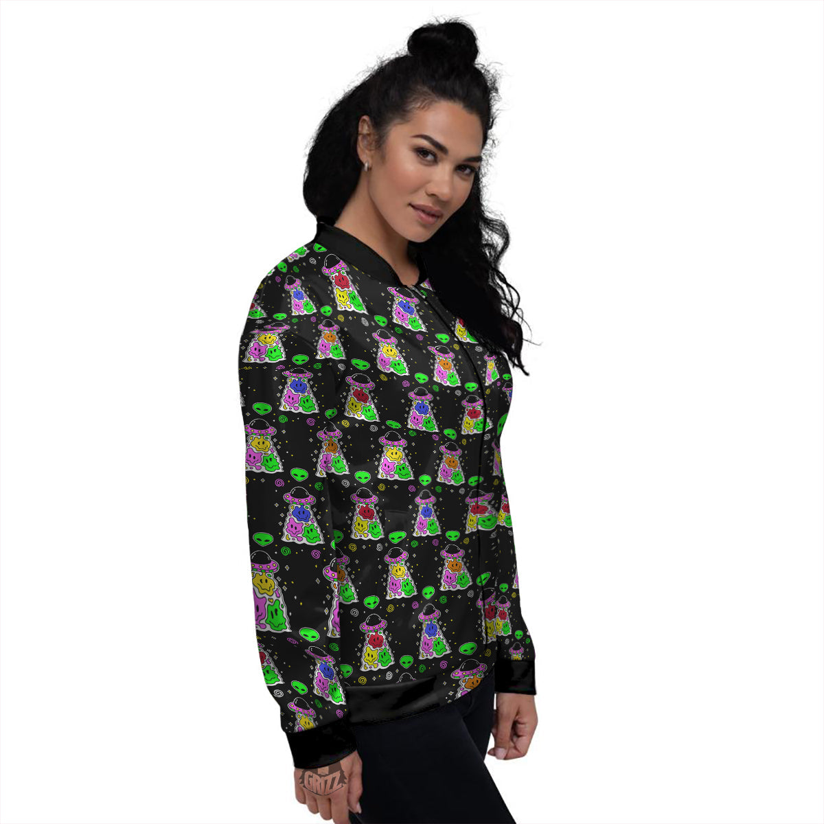 Alien And UFO Trippy Print Pattern Women's Bomber Jacket-grizzshop