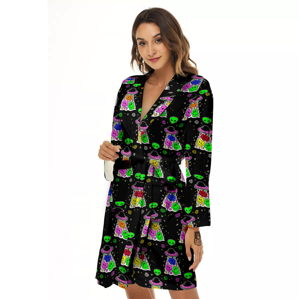 Alien And UFO Trippy Print Pattern Women's Robe-grizzshop