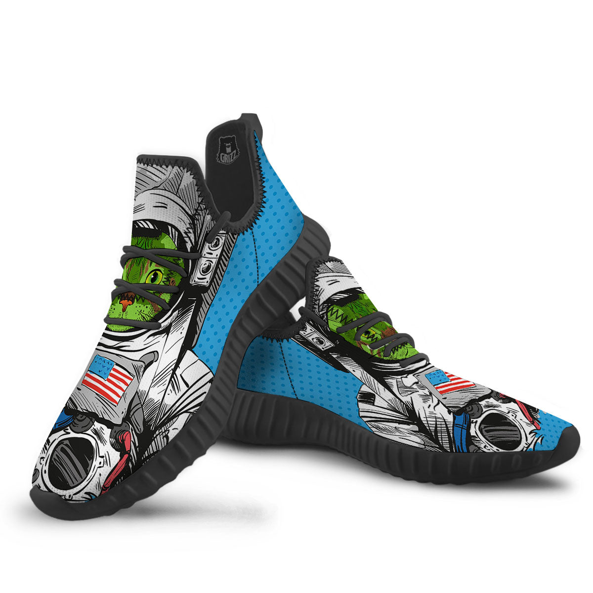Alien Cat Astronaut Print Black Walking Shoes-grizzshop